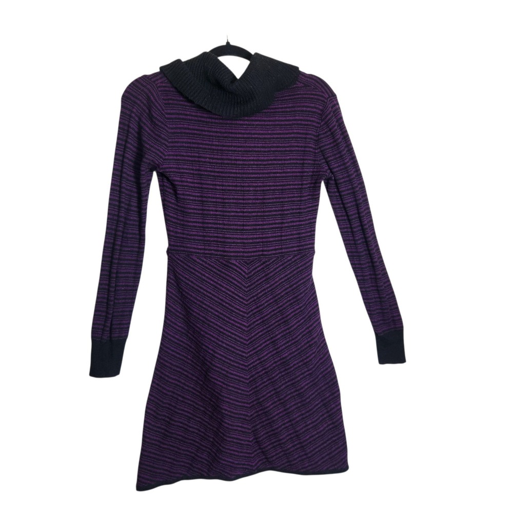 Prana Womens Purple Black Striped Cowl Neck Wool Blend Sweater Dress Small